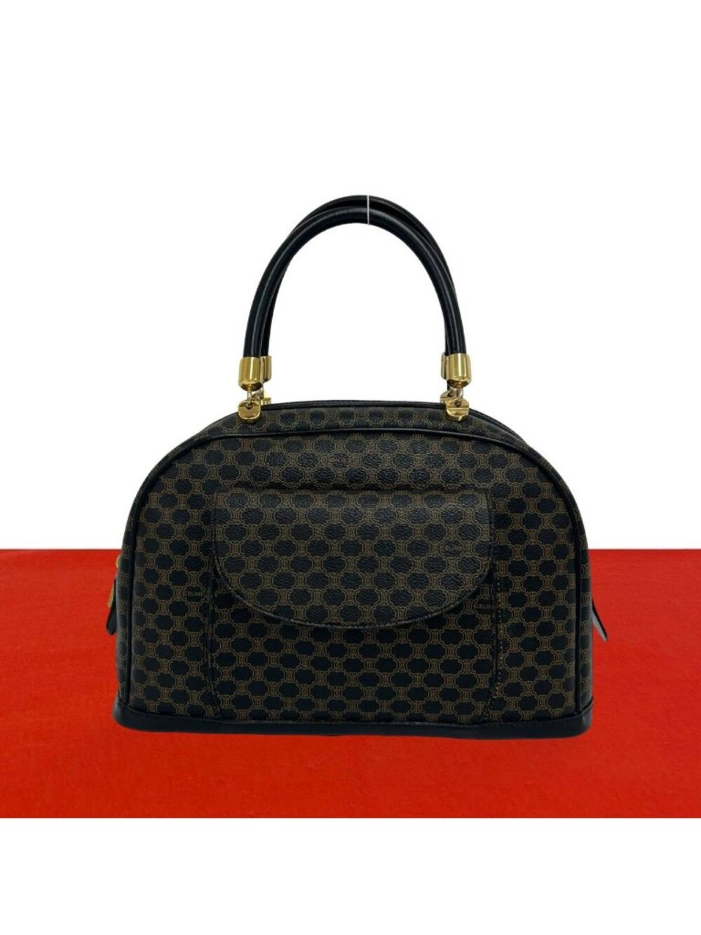 Celine Macadam Blason Pattern Leather Mini Boston Bag Tote Black
